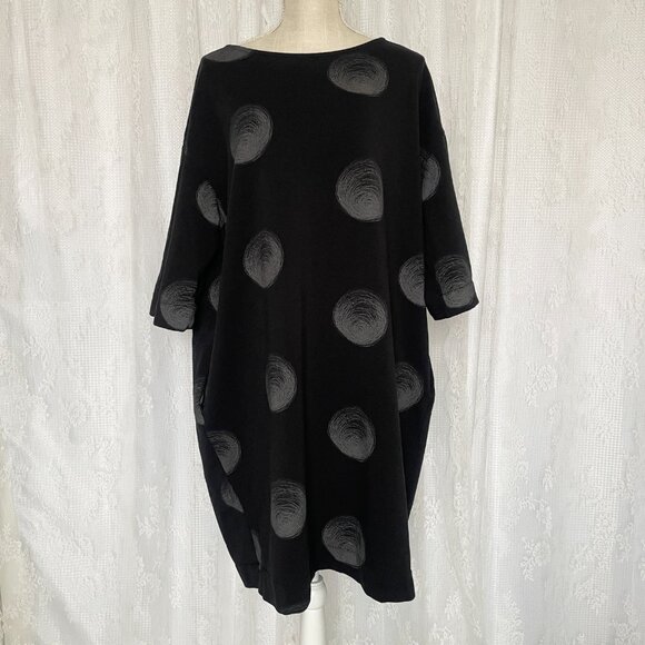 Mama B Womens XL Dress Black Italy Dot Oversized Lagenlook Pocket Short Sleeve - Picture 1 of 7